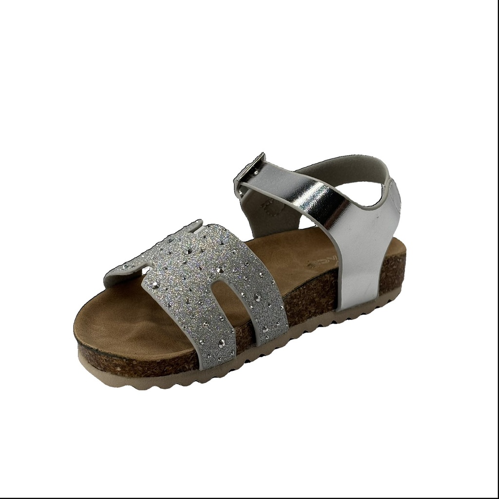 Girls' Glitter Sandal with Ankle Strap – Silver 2