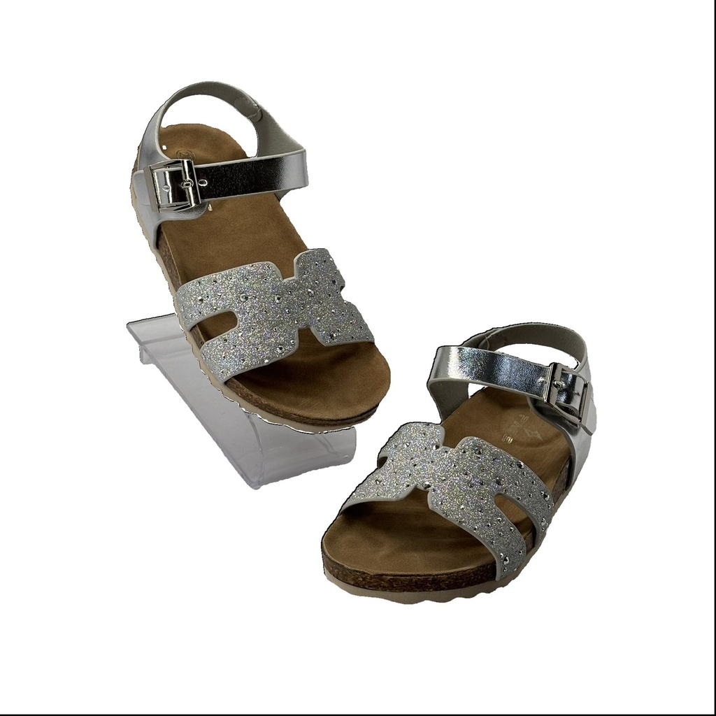 Girls' Glitter Sandal with Ankle Strap – Silver 7