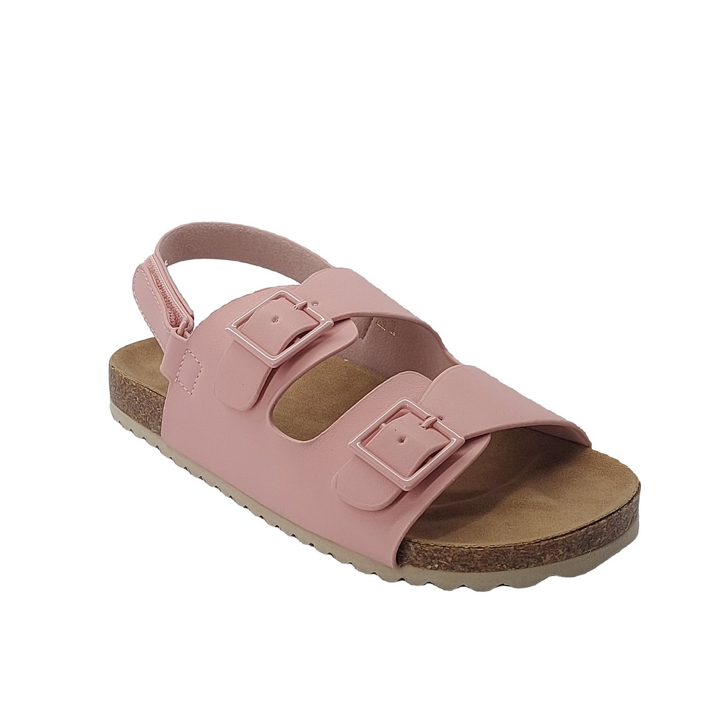 Kids Double Buckle Cork Sandal, Black/Pink/White (EU 25–30) – Pink 1