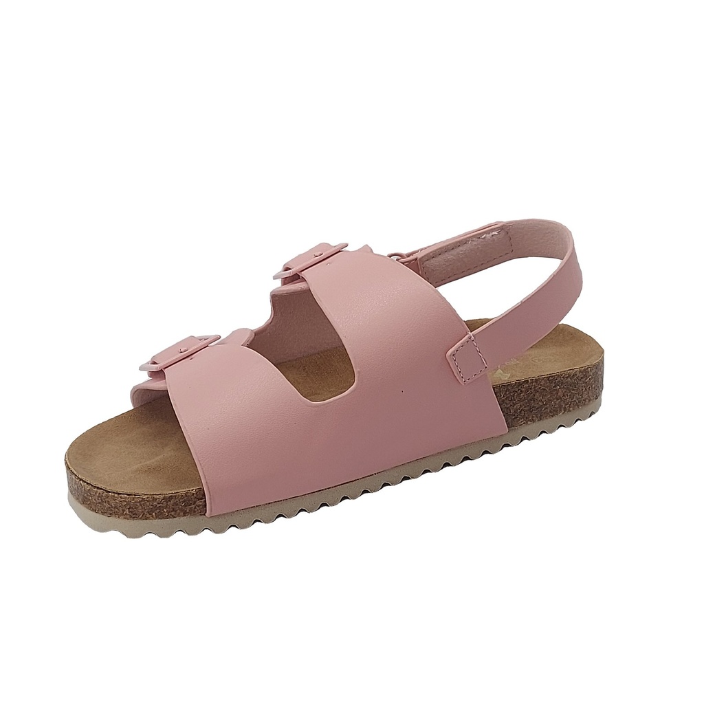 Kids Double Buckle Cork Sandal, Black/Pink/White (EU 25–30) – Pink 2