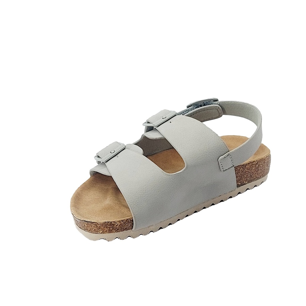 Kids Double Buckle Cork Sandal (EU 25–30) – Light Grey 2